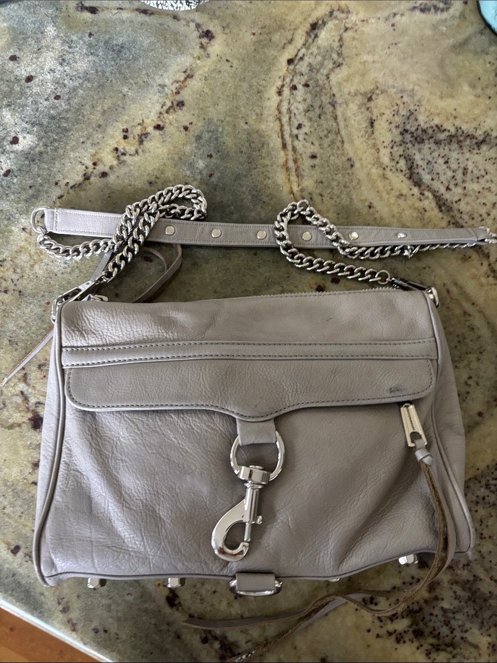 Rebecca Minkoff Taupe Leather Shoulder Bag with Silver Chain